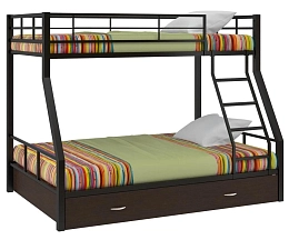 Кровать двухъярусная металлическая Гранада 1 с ящиком коричневый/венге
