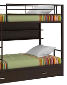 Кровать двухъярусная металлическая Севилья 2 с ящиком и полкой коричневый/венге