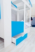 Кровать-домик Ивдель с ящиком и ступенькой голубой