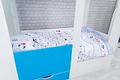Кровать-домик Ивдель с ящиком и ступенькой голубой