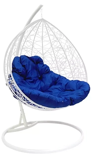 Кокон XL ротанг белое с синей подушкой