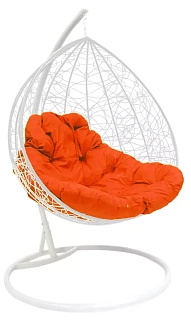 Кокон XL ротанг белое с оранжевой подушкой