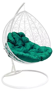 Кокон XL ротанг белое с зелёной подушкой